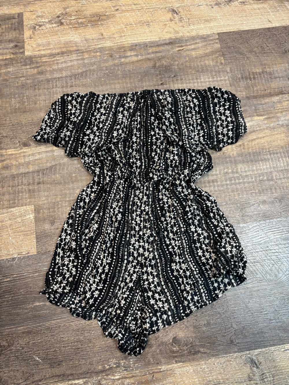 Free People Black and White Floral Off-Shoulder Romper XS